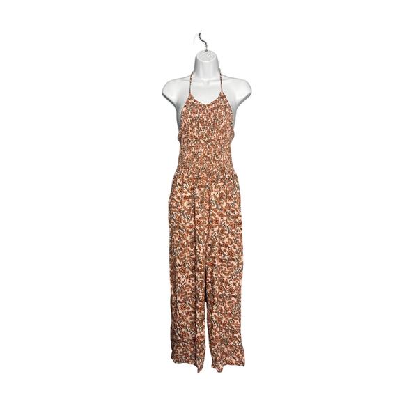 Patrons of Peace Boho Floral Smocked Halter Jumpsuit M - Picture 1 of 8